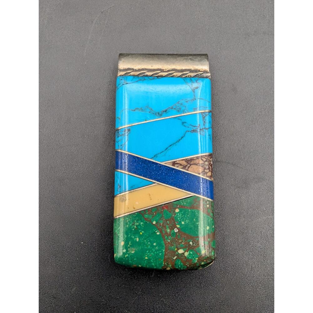 Southwest Multi-Stone Channel Inlay Money Clip Turquoise Lapis Malachite